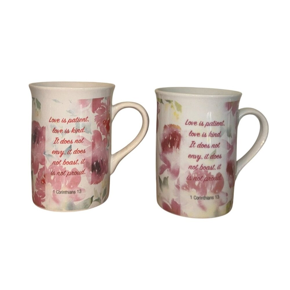 Bay Island Floral Love Is Patient Ceramic Mugs Set Of 2 Microwave & Dishwasher S